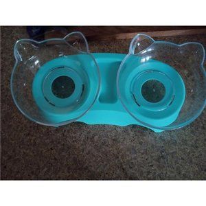 Double Kitty Bowls with 15° |  Pet Feeding Bowl for Small cat and Puppy |  Blue